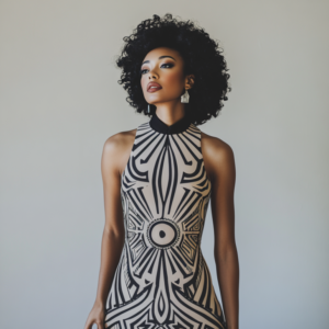 Symmetric patterns, black and white dress
