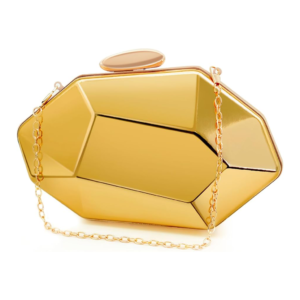 A rugged asymmetric gold toned purse