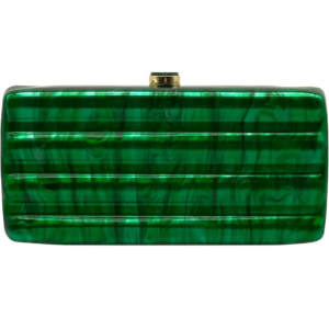 A sleek, geometric, vivd green clutch