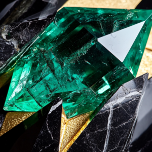 Bright emeralds or onyx, bold contrasts