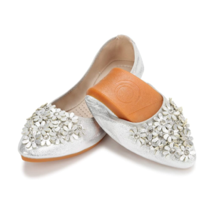 Silver flats with floral patterns